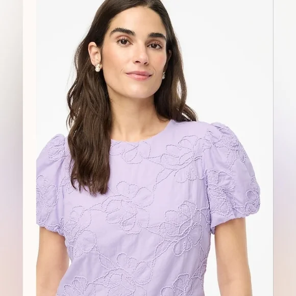 J.Crew Eyelet puff-sleeve mini dress :$128 Vintage Lilac size 4 - Picture 2 of 13